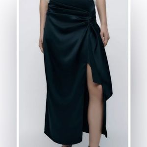 Black Zara Silk MIDI Slit Skirt